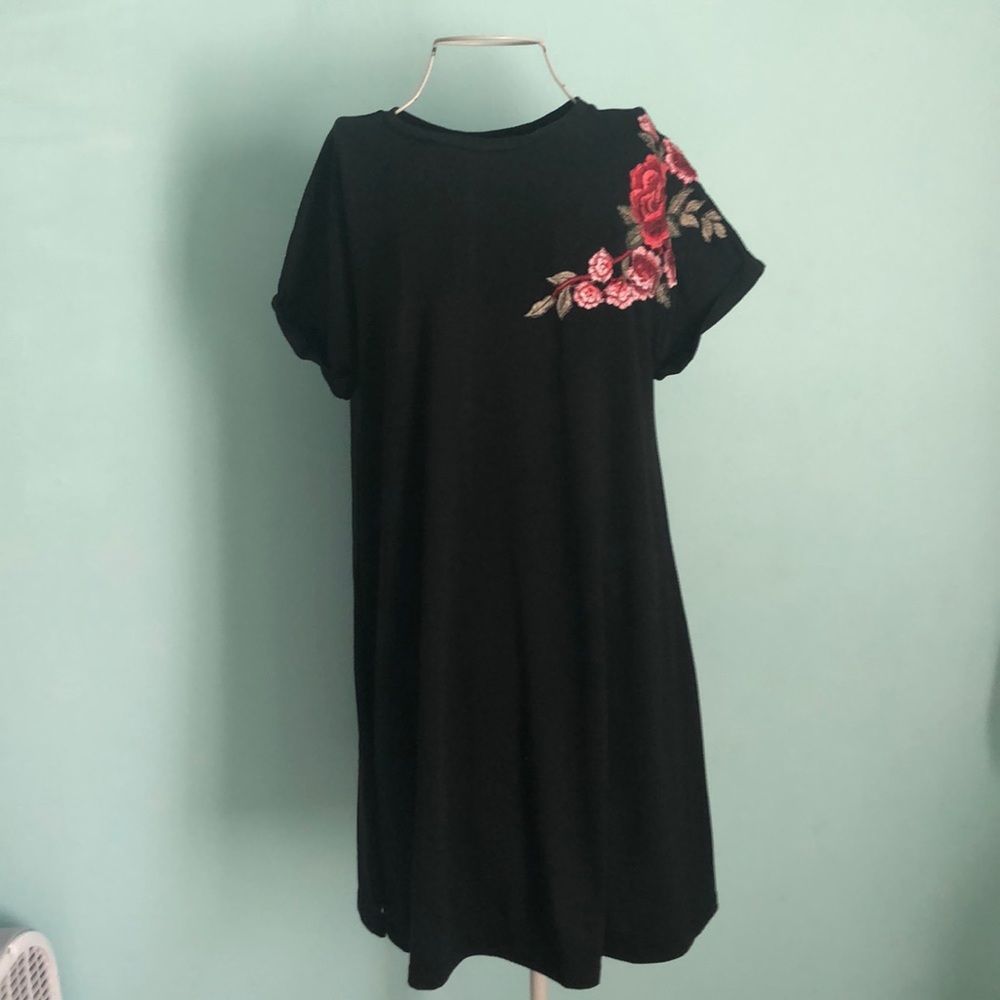 Shein black tshirt dress with floral design